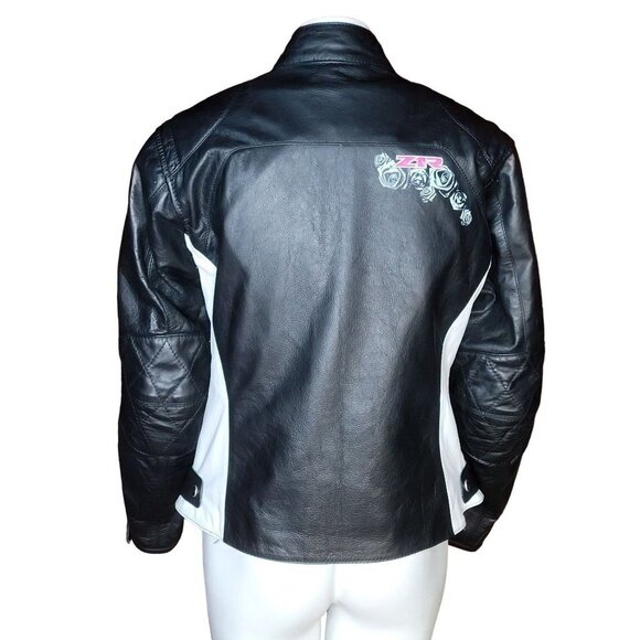 Z1R Nectar Womens LG Black White Leather Motorcycle Jacket Removable Pads Liner - Picture 13 of 14
